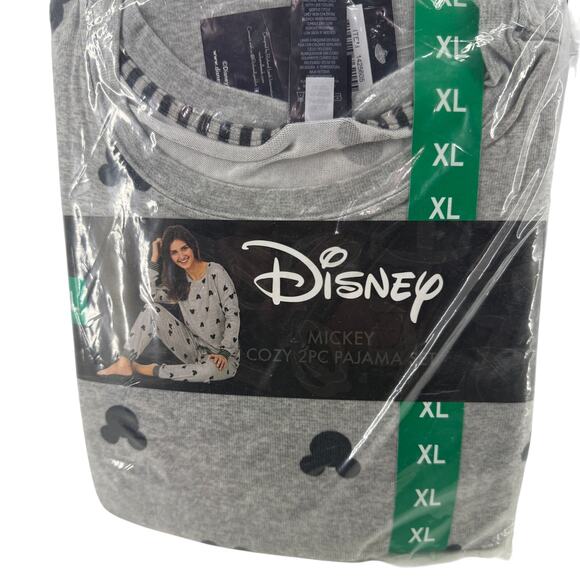Disney Mickey Cozy 2pc Pajama Set Grey Black Womens Xlarge - Picture 1 of 4